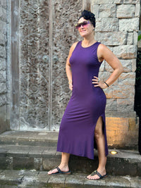 caraucci purple sleeveless side slit long tunic or dress #color_plum