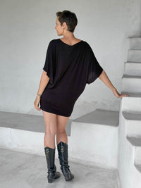 caraucci black kimono tunic worn as a dress #color_black