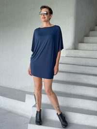 caraucci navy kimono tunic worn as a dress #color_navy