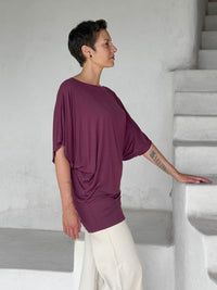 caraucci jam kimono tunic worn as a tunic with cream pants #color_jam