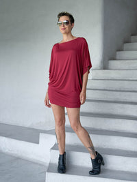 caraucci red kimono tunic worn as a mini dress #color_scarlet