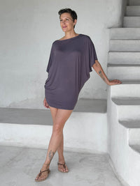 caraucci steel kimono tunic worn as a dress #color_steel