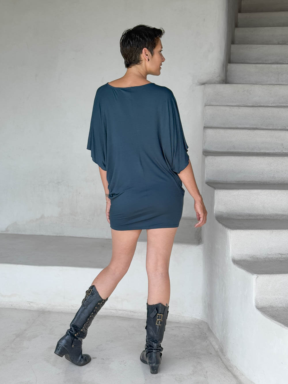 caraucci kimono tunic teal worn as dress #color_teal