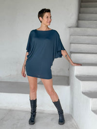 caraucci kimono tunic teal worn as a dress #color_teal