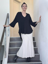 women's lightweight jersey black 3/4 sleeve v-neck kurta tunic #color_black
