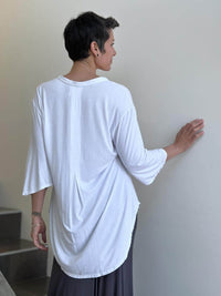 women's lightweight jersey white 3/4 sleeve v-neck kurta tunic #color_white