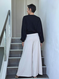 caraucci long sleeve black cotton v neck dolman long sleeve top #color_black