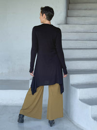 caraucci high neck black high neck long sleeve swing tunic with thumbholes #color_black