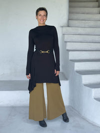 caraucci high neck black high neck long sleeve swing tunic with thumbholes #color_black