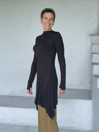 caraucci high neck black high neck long sleeve swing tunic with thumbholes #color_black