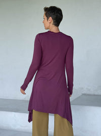caraucci high neck jam purple high neck long sleeve swing tunic with thumbholes #color_jam