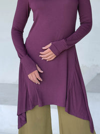 caraucci high neck jam purple high neck long sleeve swing tunic with thumbholes #color_jam