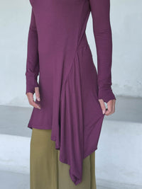 caraucci high neck jam purple high neck long sleeve swing tunic with thumbholes #color_jam