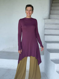 caraucci high neck jam purple high neck long sleeve swing tunic with thumbholes #color_jam