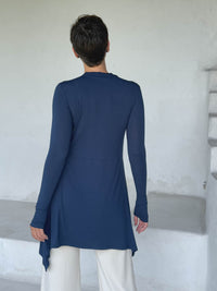 caraucci high neck navy blue high neck long sleeve swing tunic with thumbholes #color_navy