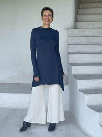 caraucci high neck navy blue high neck long sleeve swing tunic with thumbholes #color_navy