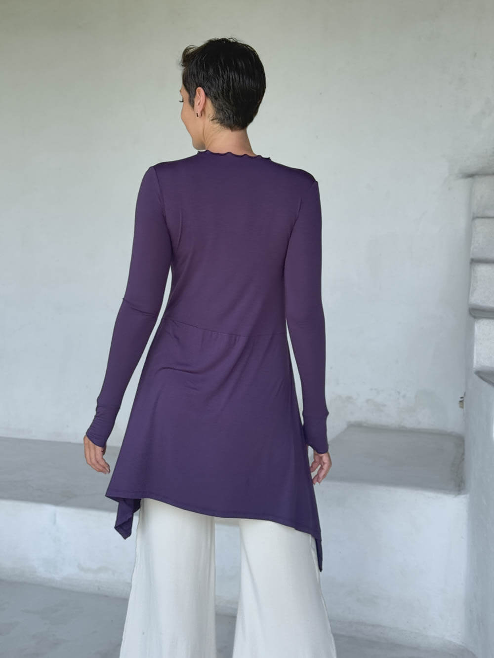 caraucci high neck purple high neck long sleeve swing tunic with thumbholes #color_plum
