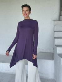 caraucci high neck purple high neck long sleeve swing tunic with thumbholes #color_plum