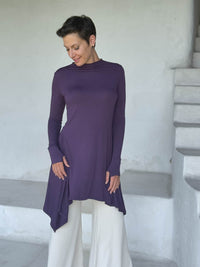 caraucci high neck purple high neck long sleeve swing tunic with thumbholes #color_plum