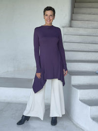 caraucci high neck purple high neck long sleeve swing tunic with thumbholes #color_plum
