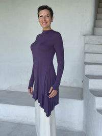 caraucci high neck purple high neck long sleeve swing tunic with thumbholes #color_plum