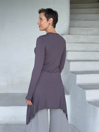 caraucci high neck steel gray high neck long sleeve swing tunic with thumbholes #color_steel