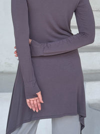 caraucci high neck steel gray high neck long sleeve swing tunic with thumbholes #color_steel