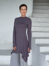 caraucci high neck steel gray high neck long sleeve swing tunic with thumbholes #color_steel