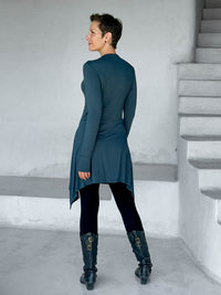 caraucci high neck teal high neck long sleeve swing tunic with thumbholes #color_teal