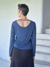 caraucci reversible navy blue ruched long sleeve top #color_navy
