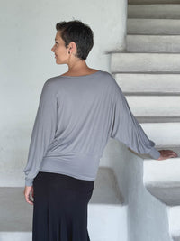caraucci women's plant-based lightweight rayon jersey light gray dolman long sleeve loose fit top #color_stone