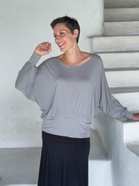 caraucci women's plant-based lightweight rayon jersey light gray dolman long sleeve loose fit top #color_stone