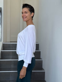 caraucci women's plant-based lightweight rayon jersey white dolman long sleeve loose fit top #color_white