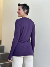 women's plant based rayon jersey lightweight long sleeve purple top with thumbholes #color_plum