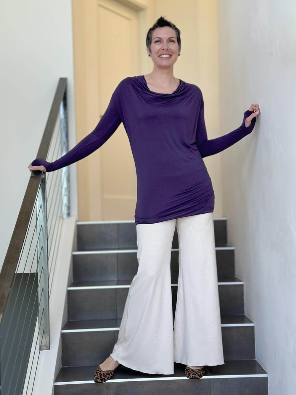 women's plant based rayon jersey lightweight long sleeve purple top with thumbholes #color_plum