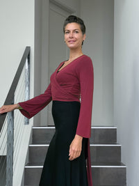 caraucci women's plant-based rayon jersey red wrap shrug can also be worn as a top #color_scarlet