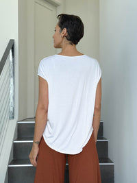 caraucci plant-based rayon jersey lightweight white unstructured cap sleeve tee #color_white