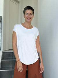 caraucci plant-based rayon jersey lightweight white unstructured cap sleeve tee #color_white