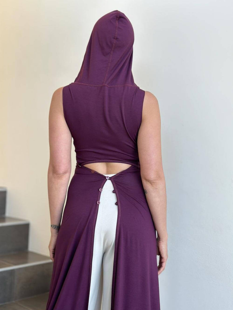 women's plant based rayon jersey one size adjustable hooded purple wrap vest or top #color_jam