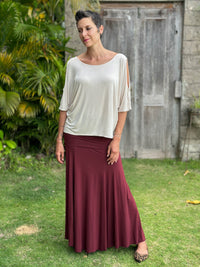 caraucci loose oversized peekaboo shoulder short sleeve cream top #color_cream