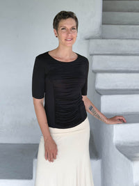 caraucci jersey round neck fitted short sleeve black top #color_black