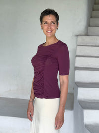 caraucci jersey round neck fitted short sleeve purple top #color_jam