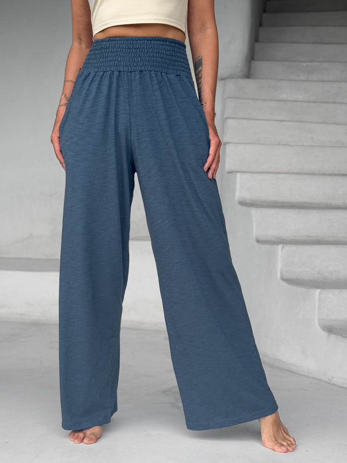 caraucci relaxed fit cotton blue pants with pockets #color_pacific