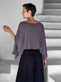 carauccI women's jersey loose fit wide neck steel gray top  #color_steel