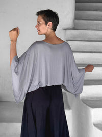 carauccI women's jersey loose fit light grey wide neck top  #color_stone