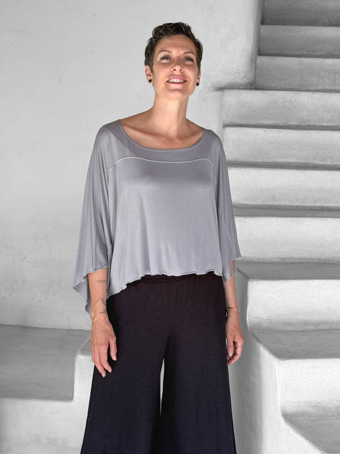 carauccI women's jersey loose fit light grey wide neck top  #color_stone
