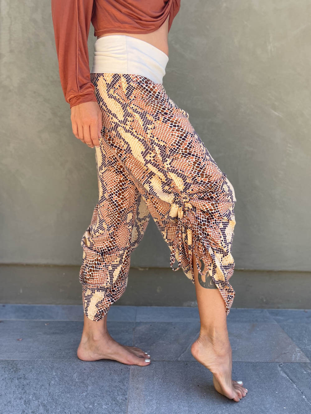 Copper Snake Print Ruched Pant