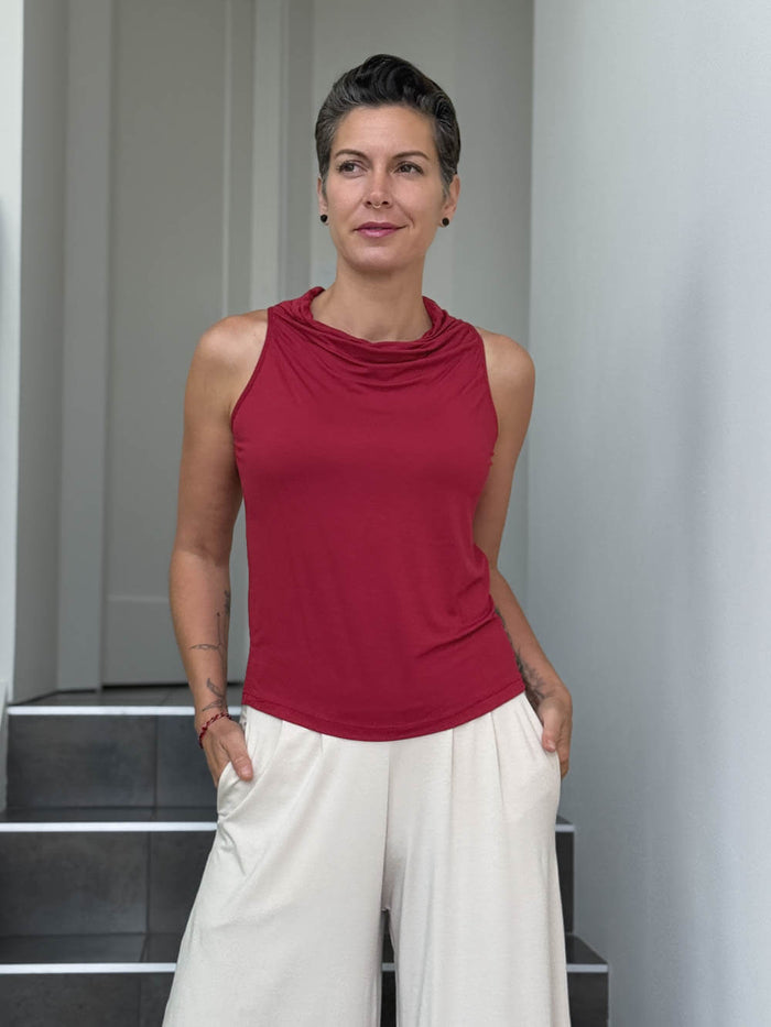 caraucci racerback cowl neck red tank top #color_scarlet