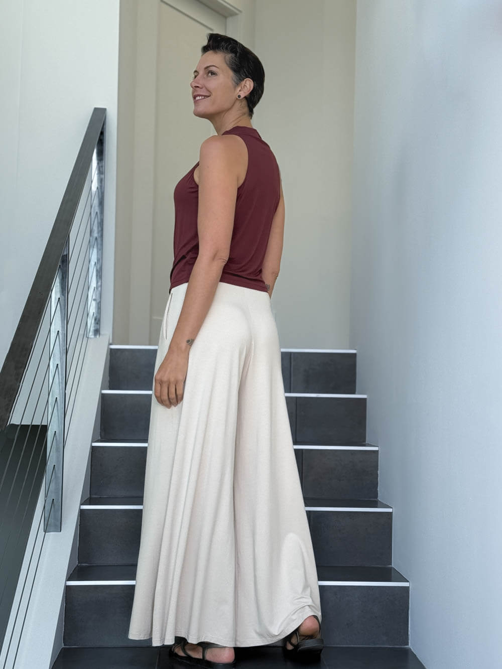 caraucci racerback cowl neck maroon tank top #color_wine