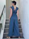  caraucci denim blue cotton one piece ruffle pantsuit with smocked waistband #color_pacific